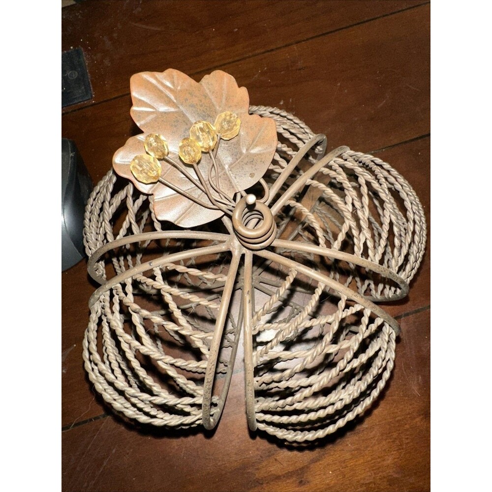 Metal and Beaded Pumpkin Open Weaved Metal with Metal Leave and Beaded Fall